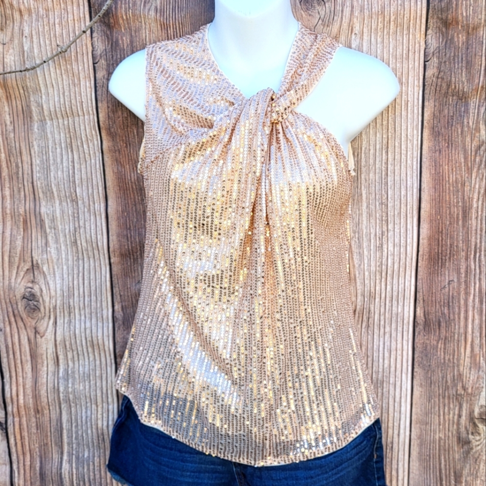 Gold Sequin Halter Neck Top